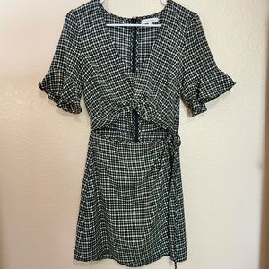 Black and White Plaid Wrap Dress